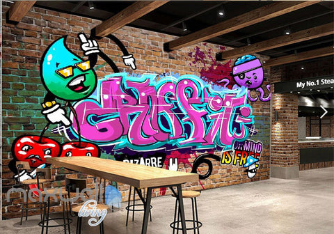 Image of 3D Graffiti Pink Letters Octopus Wall Murals Wallpaper Wall Art Decals Decor IDCWP-TY-000138