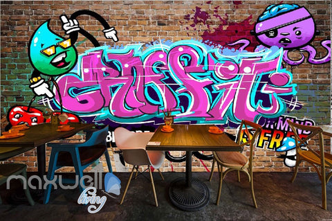 Image of 3D Graffiti Pink Letters Octopus Wall Murals Wallpaper Wall Art Decals Decor IDCWP-TY-000138