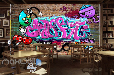 Image of 3D Graffiti Pink Letters Octopus Wall Murals Wallpaper Wall Art Decals Decor IDCWP-TY-000138