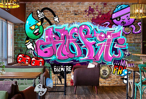 Image of 3D Graffiti Pink Letters Octopus Wall Murals Wallpaper Wall Art Decals Decor IDCWP-TY-000138