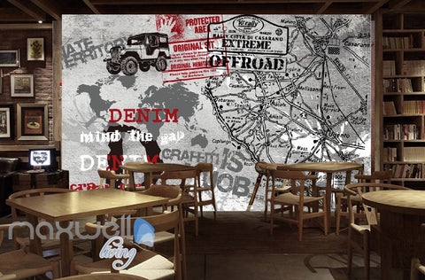 Image of 3D Retro Graffiti Denim Offroad Stamp Wall Murals Wallpaper Wall Art Decals Decor IDCWP-TY-000140