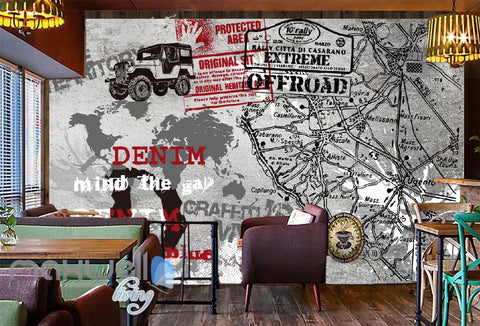 Image of 3D Retro Graffiti Denim Offroad Stamp Wall Murals Wallpaper Wall Art Decals Decor IDCWP-TY-000140