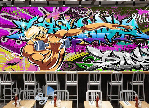 Image of 3D Graffiti Letters Gym Wall Murals Wallpaper Wall Art Decals Decor IDCWP-TY-000142
