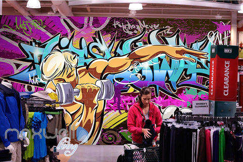 Image of 3D Graffiti Letters Gym Wall Murals Wallpaper Wall Art Decals Decor IDCWP-TY-000142