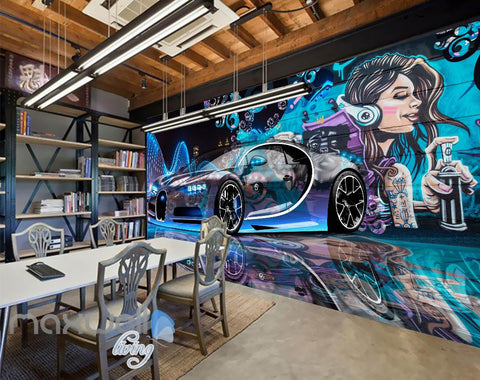 Image of 3D Graffiti Racing Car Music Girl Wall Murals Wallpaper Wall Art Decals Decor IDCWP-TY-000143