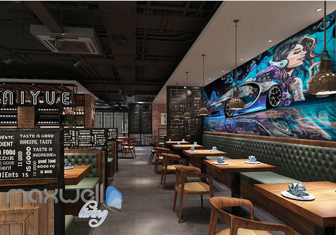 Image of 3D Graffiti Racing Car Music Girl Wall Murals Wallpaper Wall Art Decals Decor IDCWP-TY-000143