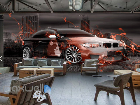 Image of 3D Graffiti Racing Car Fire Wall Murals Wallpaper Wall Art Decals Decor IDCWP-TY-000144
