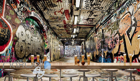 Image of 3D Graffiti Underground Tunnel Stair Wall Murals Wallpaper Wall Art Decals Decor IDCWP-TY-000147