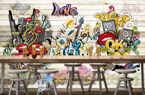 Image of 3D Graffiti Board Lips Love Music Wall Murals Wallpaper Wall Art Decals Decor IDCWP-TY-000148