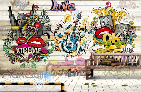 Image of 3D Graffiti Board Lips Love Music Wall Murals Wallpaper Wall Art Decals Decor IDCWP-TY-000148