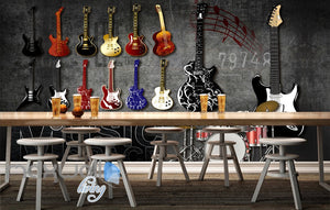 3D Graffiti Drum Guitars Instrument Music Wall Murals Wallpaper Art Decals Prints  IDCWP-TY-000152