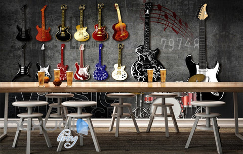 Image of 3D Graffiti Drum Guitars Instrument Music Wall Murals Wallpaper Art Decals Prints IDCWP-TY-000152
