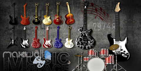 Image of 3D Graffiti Drum Guitars Instrument Music Wall Murals Wallpaper Art Decals Prints IDCWP-TY-000152