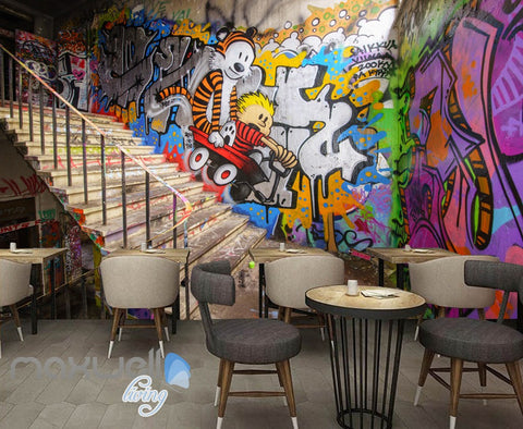 Image of 3D Graffiti Stairs Tiger Letters Wall Murals Wallpaper Art Decals Prints Decor IDCWP-TY-000153