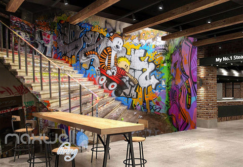 Image of 3D Graffiti Stairs Tiger Letters Wall Murals Wallpaper Art Decals Prints Decor IDCWP-TY-000153