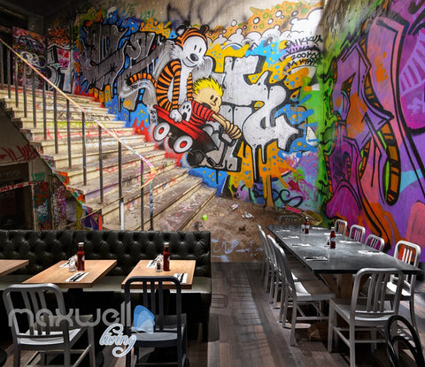 Image of 3D Graffiti Stairs Tiger Letters Wall Murals Wallpaper Art Decals Prints Decor IDCWP-TY-000153