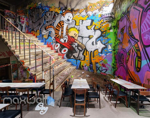 Image of 3D Graffiti Stairs Tiger Letters Wall Murals Wallpaper Art Decals Prints Decor IDCWP-TY-000153