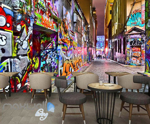 Image of 3D Graffiti Building Lane Street Wall Murals Wallpaper Art Decals Prints Decor IDCWP-TY-000154