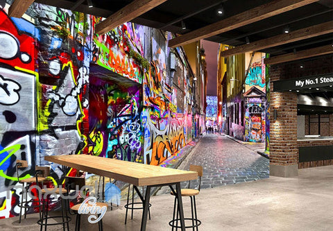 Image of 3D Graffiti Building Lane Street Wall Murals Wallpaper Art Decals Prints Decor IDCWP-TY-000154