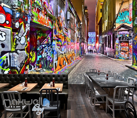 Image of 3D Graffiti Building Lane Street Wall Murals Wallpaper Art Decals Prints Decor IDCWP-TY-000154