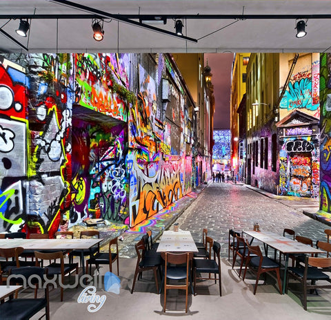 Image of 3D Graffiti Building Lane Street Wall Murals Wallpaper Art Decals Prints Decor IDCWP-TY-000154