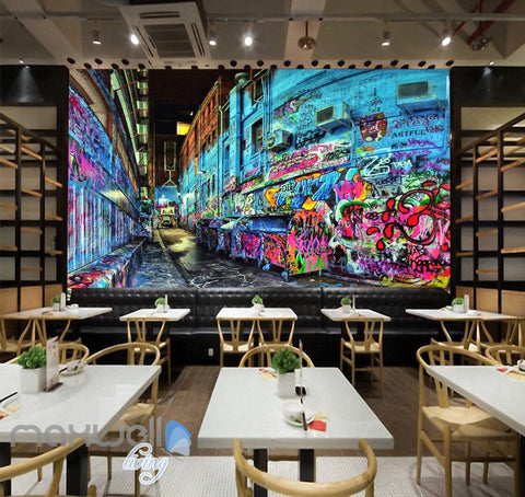 Image of 3D Graffiti Blue Street Night Art Wall Murals Wallpaper Art Decals Print Decor IDCWP-TY-000156
