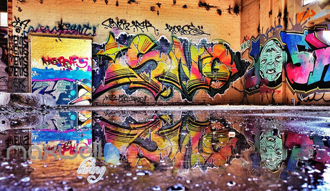Image of 3D Graffiti Street Puddle Shade Wall Murals Wallpaper Art Decals Prints Decor IDCWP-TY-000157