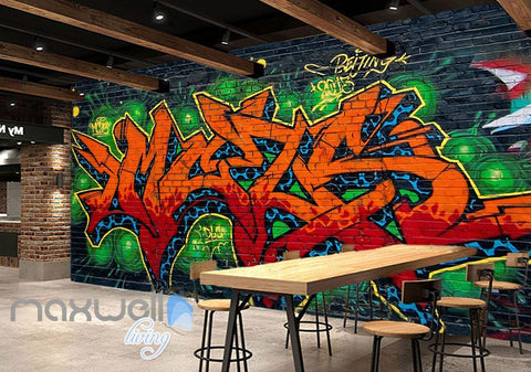 Image of Graffiti Fire Letters Green Blue Wall Murals Wallpaper Art Decals Print Decor IDCWP-TY-000160