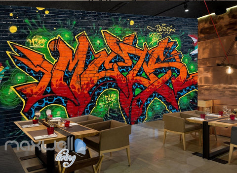 Image of Graffiti Fire Letters Green Blue Wall Murals Wallpaper Art Decals Print Decor IDCWP-TY-000160