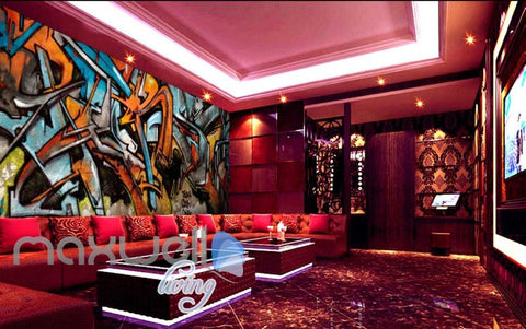 Image of 3D Graffiti Abstract Orange Blue Letter Wall Murals Wallpaper Art Decals Prints IDCWP-TY-000161