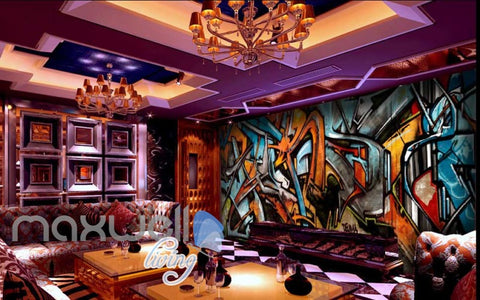 Image of 3D Graffiti Abstract Orange Blue Letter Wall Murals Wallpaper Art Decals Prints  IDCWP-TY-000161