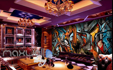 Image of 3D Graffiti Abstract Orange Blue Letter Wall Murals Wallpaper Art Decals Prints IDCWP-TY-000161
