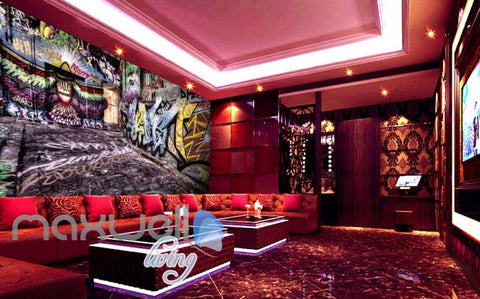 Image of 3D Graffiti Abstract Orange Blue Letter Wall Murals Wallpaper Art Decals Prints IDCWP-TY-000162