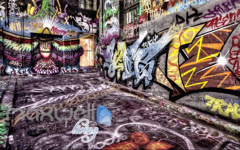 Image of 3D Graffiti Abstract Orange Blue Letter Wall Murals Wallpaper Art Decals Prints IDCWP-TY-000162