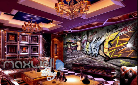 Image of 3D Graffiti Abstract Orange Blue Letter Wall Murals Wallpaper Art Decals Prints IDCWP-TY-000162