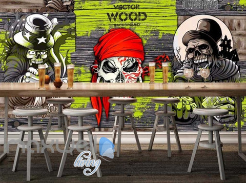 Image of 3D Graffiti Skull Pirate Uncle Sam Wall Murals Wallpaper Decals Print Decor Art IDCWP-TY-000177