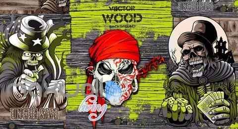 Image of 3D Graffiti Skull Pirate Uncle Sam Wall Murals Wallpaper Decals Print Decor Art IDCWP-TY-000177