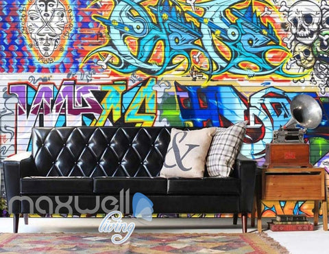 Image of 3D Graffiti Colorboard Skull Abstract Art Wall Murals Wallpaper Decals Prints IDCWP-TY-000180
