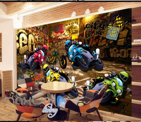 Image of 3D Graffiti Motorbike Speed Street Art Wall Murals Wallpaper Decals Prints Decor IDCWP-TY-000181