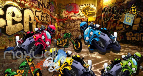 Image of 3D Graffiti Motorbike Speed Street Art Wall Murals Wallpaper Decals Prints Decor IDCWP-TY-000181