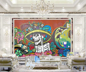 3D Graffiti Skeleton Rose Daisy Flower Wall Murals Wallpaper Decals Print Decor IDCWP-TY-000184