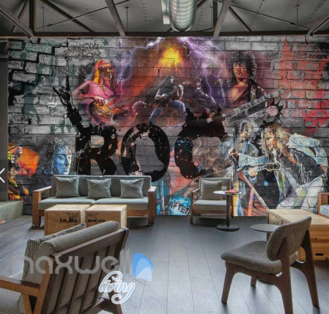 Image of 3D Graffiti Band Roc Brick Street Art Wall Murals Wallpaper Decals Print Decor IDCWP-TY-000186