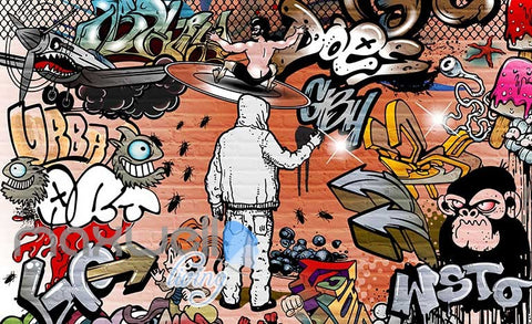 Image of 3D Graffiti Urban Plane Man Girl Art Wall Murals Wallpaper Decals Prints Decor IDCWP-TY-000187