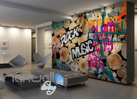 Image of 3D Graffiti Wood Log Rock Music Hand Wall Murals Wallpaper Decals Prints Decor IDCWP-TY-000194