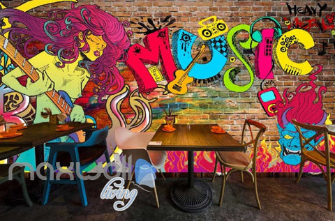 Image of 3D Graffiti Heavy Music Monster Fire Wall Murals Wallpaper Decals Prints Decor IDCWP-TY-000196