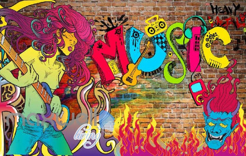 Image of 3D Graffiti Heavy Music Monster Fire Wall Murals Wallpaper Decals Prints Decor IDCWP-TY-000196