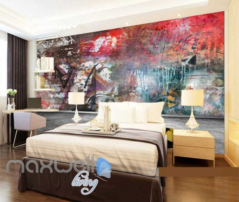 Image of 3D Graffiti Red Color Theme Urban Street Art Wall Murals Wallpaper Decals Print IDCWP-TY-000200