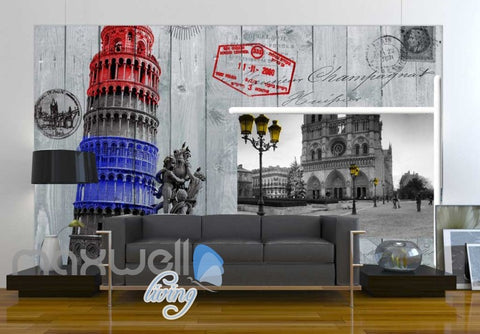 Image of 3D Graffiti Italy Pisa Paris Travel Post Card Wall Murals Wallpaper Decals Print IDCWP-TY-000201