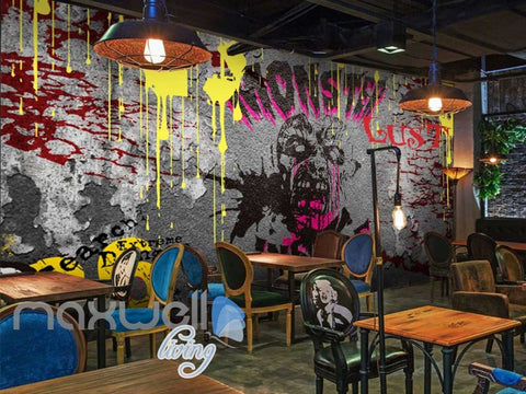 Image of 3D Graffiti Monster inside Horror Hollowen Art Wall Murals Wallpaper Decal Print IDCWP-TY-000206