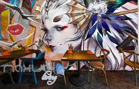 Image of 3D Graffiti Girl Lip Princess Street Art Wall Murals Wallpaper Decal Print Decor IDCWP-TY-000211